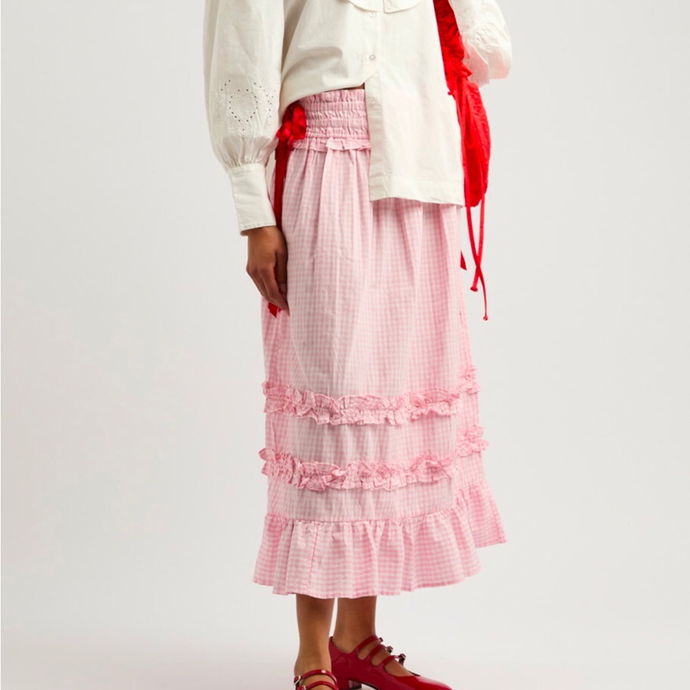 NWT pink gingham midi skirt